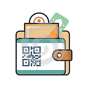 Digital Wallet Icon with QR Code for Mobile Payments and Transactions