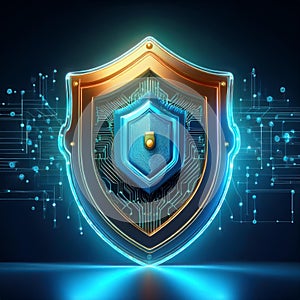 Technology Digital wallet icon with a shield, symbolizing protection against fraud and unauthorized access security