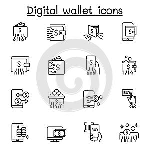 Digital wallets icon set in thin line style