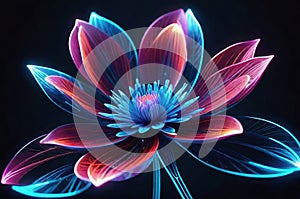 Digital Wallpaper Featuring Neon Light Glow and Intricate Wireframe Blossoms for a Contemporary and Artistic Visual Experience.