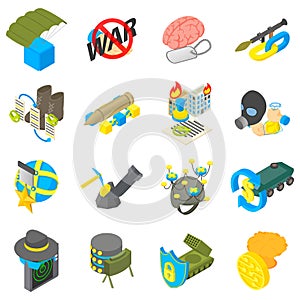 Digital war icons set, isometric style