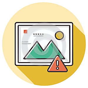 Digital warning symbol indicating an error or problem with a displayed image or data