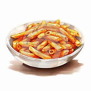 Digital Watercolor Illustration Of Radiatori Pasta In Uncooked Penne Style
