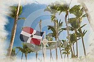 Digital watercolor painting of the Dominican Republic flag