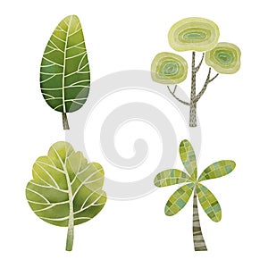 Digital watercolor painting green tree set 2