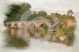 Digital watercolour painting of Essex Bridge on the River Trent, Great Haywood, Staffordshire, UK