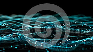 Digital Wave Abstract Network - Turquoise Flow Background With Data Points And Particles