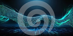 Digital wave of binary code flows through a dark cyberspace environment