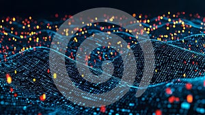 Digital Wave Binary Code Landscape, 3D Render, Data Visualization, Big Data, AI Data Visualization, AI