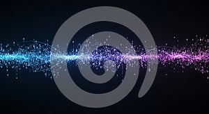 Digital wave of binary code particles flowing through abstract futuristic technology space