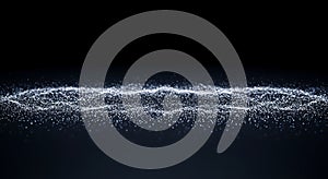 A digital wave composed of shimmering particles moves across a dark background