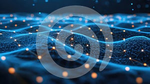 Digital wave connecting glowing data nodes in network