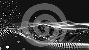 Digital wave connecting glowing particles in data network