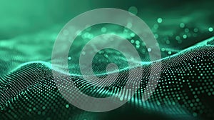 Digital wave connecting network data points with particles glowing