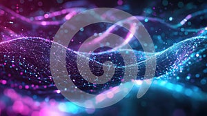 Digital wave connecting particles creating abstract technology network