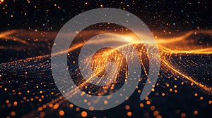 Digital wave creating a flowing light particles network