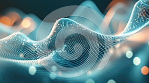 Digital wave data flow with glowing particles