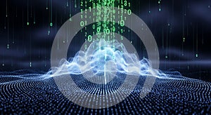 Digital Wave Data Landscape Binary Code Falling into Futuristic Network