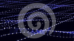 Digital wave with dots, lines and triangles on the dark background. 3D rendering