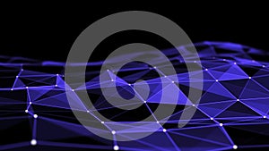 Digital wave with dots, lines and triangles on the dark background. 3D rendering