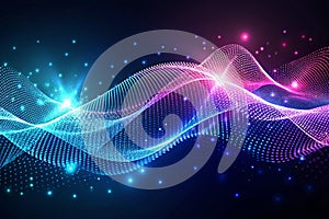 Digital wave with many dots and particles