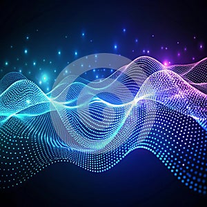 Digital wave with many dots and particles