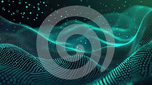 Digital wave network flowing data particles abstract background