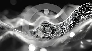 Digital wave particles creating abstract data network background