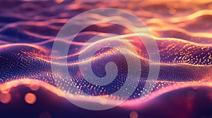 Digital wave particles creating flowing data network background