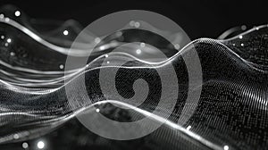Digital wave particles creating a futuristic data network background