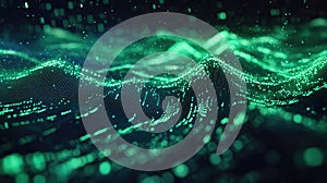 Digital wave particles creating a glowing data network