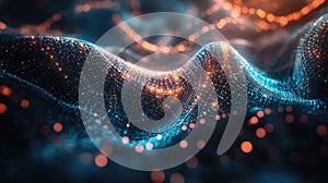 Digital wave particles creating network connection background