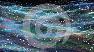 Digital wave particles flowing data communication background