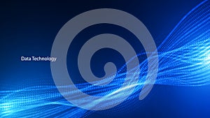 Digital Wave Pattern Background. Science Technology Presentation Vector.  Cyber Big Data Flow Particles Bokeh. Digital Neural