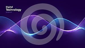 Digital Wave Pattern Background. Science Technology Presentation Vector.  Cyber Big Data Flow Particles Bokeh. Digital Neural