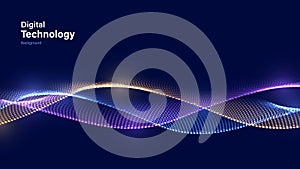 Digital Wave Pattern Background. Science Technology Presentation Vector.  Cyber Big Data Flow Particles Bokeh. Digital Neural