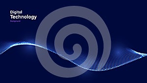 Digital Wave Pattern Background. Science Technology Presentation Vector.  Cyber Big Data Flow Particles Bokeh. Digital Neural