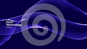 Digital Wave Pattern Background. Science Technology Presentation Vector.  Cyber Big Data Flow Particles Bokeh. Digital Neural
