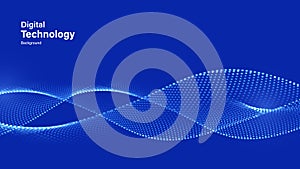 Digital Wave Pattern Background. Science Technology Presentation Vector.  Cyber Big Data Flow Particles Bokeh. Digital Neural