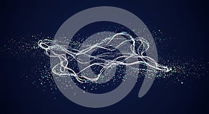 Digital wave of sparkling particles and bright lines