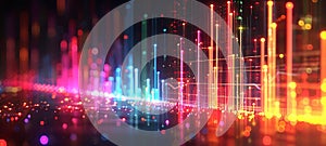 Digital wave spectrum with dynamic particle system in a data flow visualization. Conceptual representation of big data