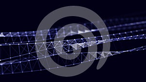 Digital wave of squares on a dark background. Futuristic abstract network connection structure. 3D rendering