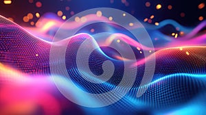 Digital wave surface creating abstract technology background with glowing particles
