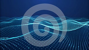 Digital wave surface visualization of abstract data-flow creating a technological background.