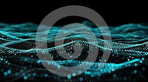 Digital Waveform: Abstract Data Flow Background, Tech Visual, Cyan Particles