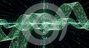 Digital Waveform with Binary Code Flow, Futuristic Abstract Data Stream