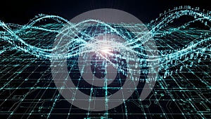 Digital waveform with binary code and grid background