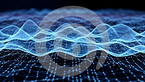 Digital Waveform Blue Grid Network Background