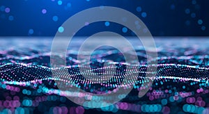 Abstract digital waveform with glowing particles and blue background