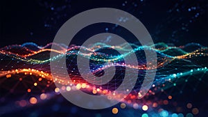 Digital Waveform with Vibrant Neon Lights and Bokeh Effects technology data